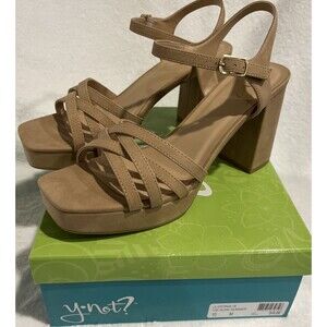 Y-Not? Women’s Nude Summer Block Heel Sandals pumps size 10M